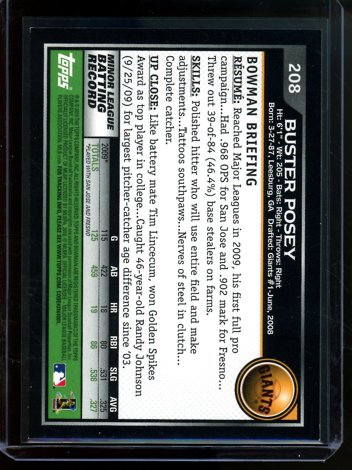 2010 Bowman Buster Posey Gold Rookie Giants - Trading Card Market