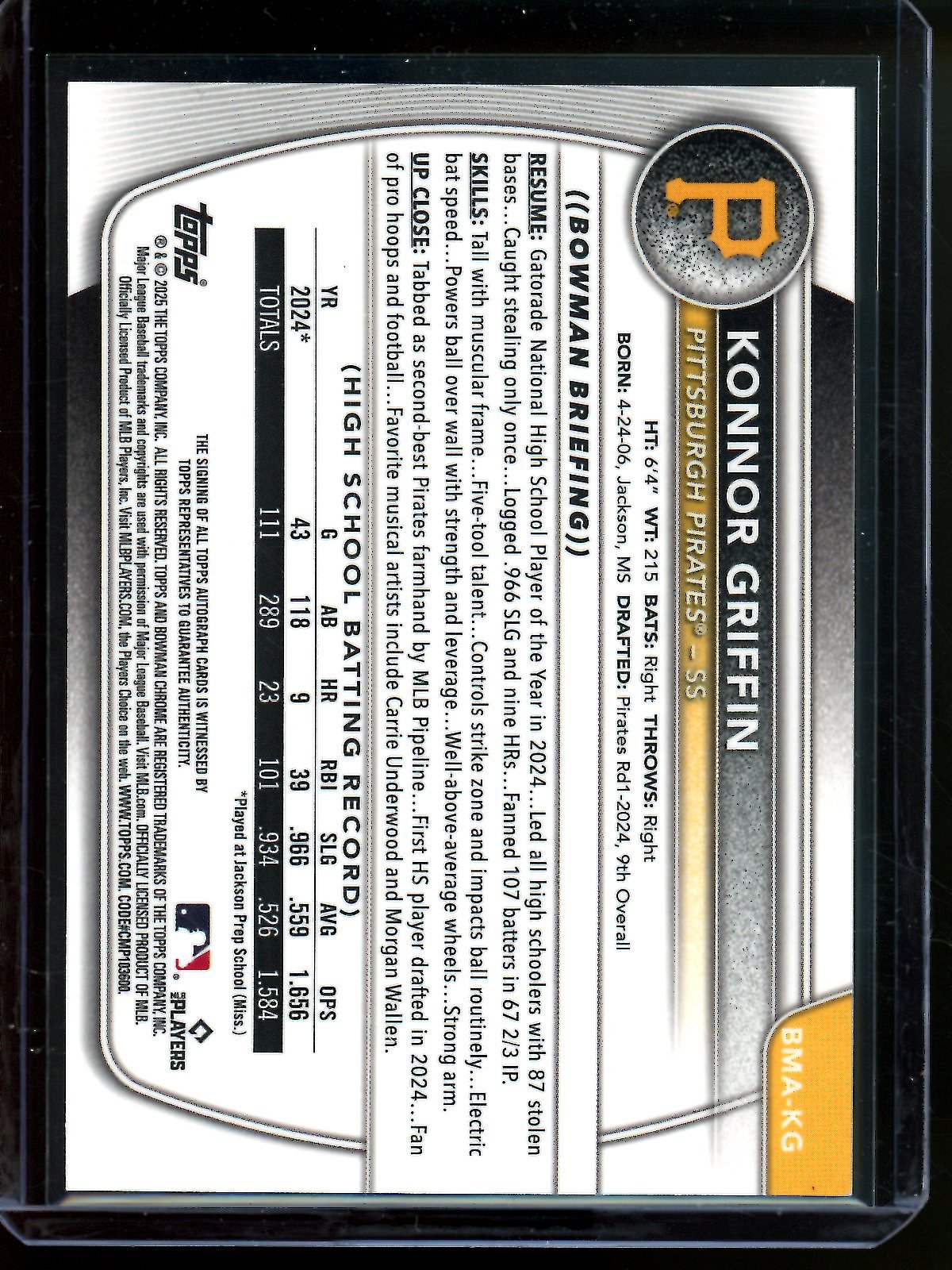 2025 Bowman Chrome Konnor Griffin Green Mojo Autograph /99 Pirates - Trading Card Market