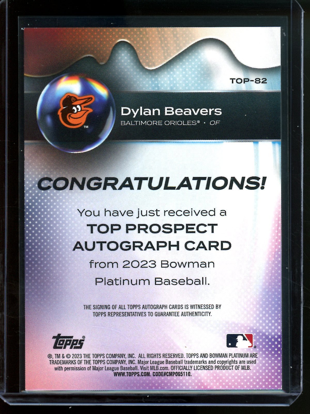 2023 Bowman Platinum Dylan Beavers Refractor Prospect Autograph Orioles - Trading Card Market