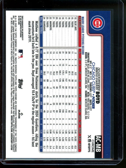 2025 Topps Chrome Matthew Boyd Blue RayWave Autograph /150 Cubs - Trading Card Market