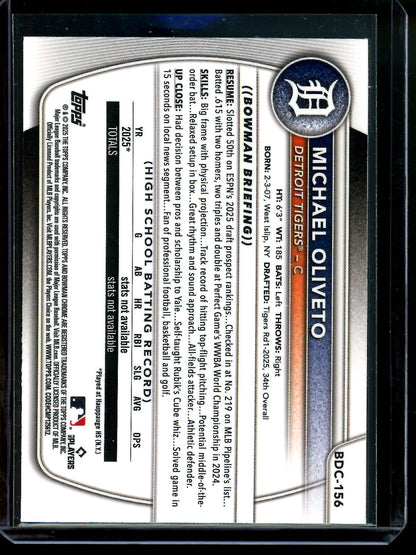 2025 Bowman Chrome Michael Oliveto 1st Snakeskin /75 Tigers - Trading Card Market