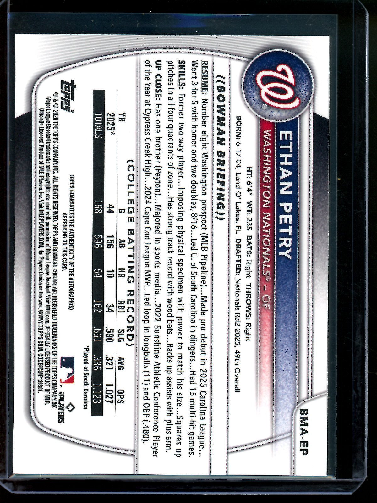 2025 Bowman Chrome Ethan Petry Mojo Autograph Nationals - Trading Card Market