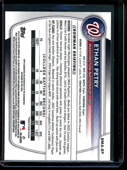 2025 Bowman Chrome Ethan Petry Mojo Autograph Nationals - Trading Card Market