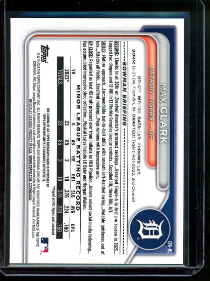 2024 Bowman Chrome Max Clark True Orange Autograph /25 Tigers - Trading Card Market