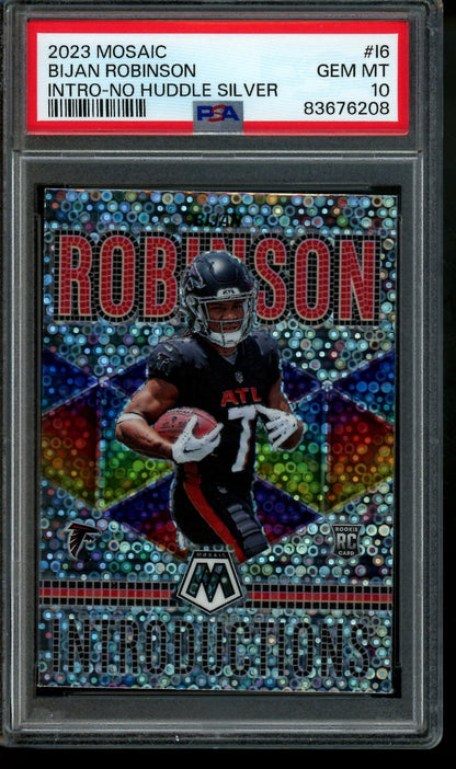 2023 Panini Mosaic Bijan Robinson Introductions No Huddle Silver Rookie PSA 10 Falcons - Trading Card Market