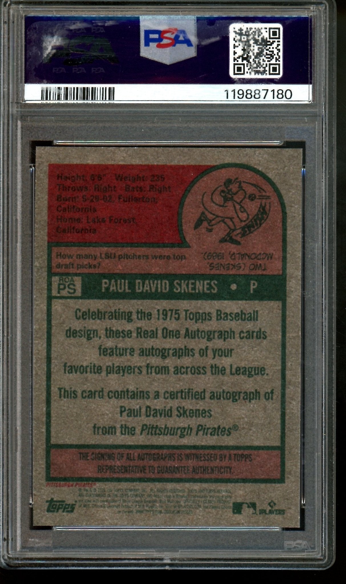 2024 Topps Heritage Paul Skenes Real One Rookie Autograph PSA 10 Pirates - Trading Card Market
