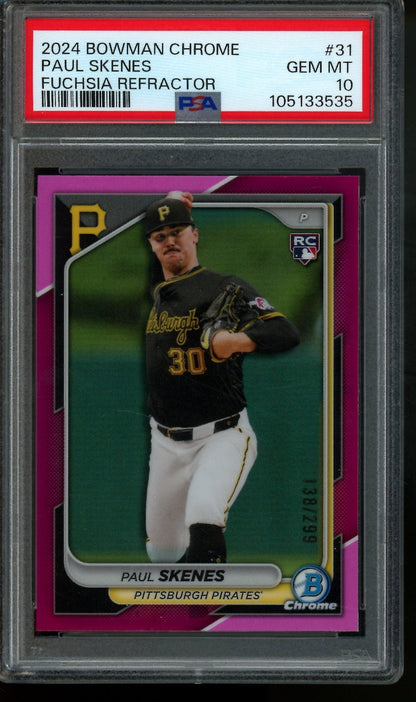 2024 Bowman Chrome Paul Skenes Fuchsia Refractor Rookie /299 PSA 10 Pirates - Trading Card Market