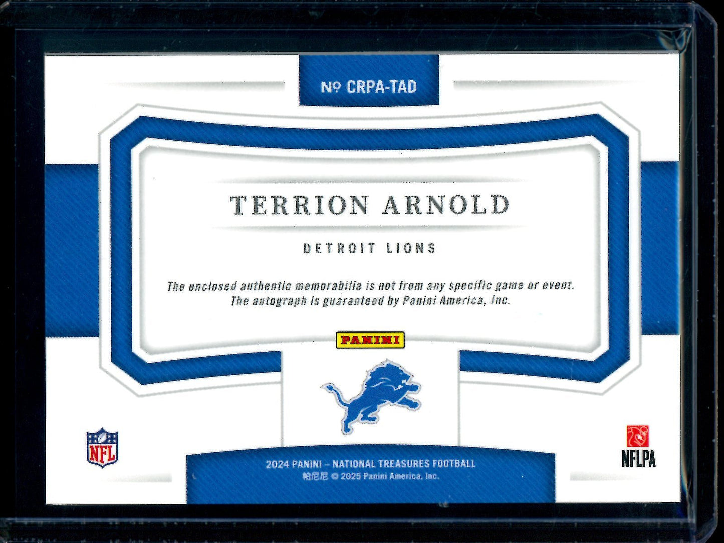 2024 Panini National Treasures Terrion Arnold Crossover Rookie Patch Autographs /99 Lions - Trading Card Market