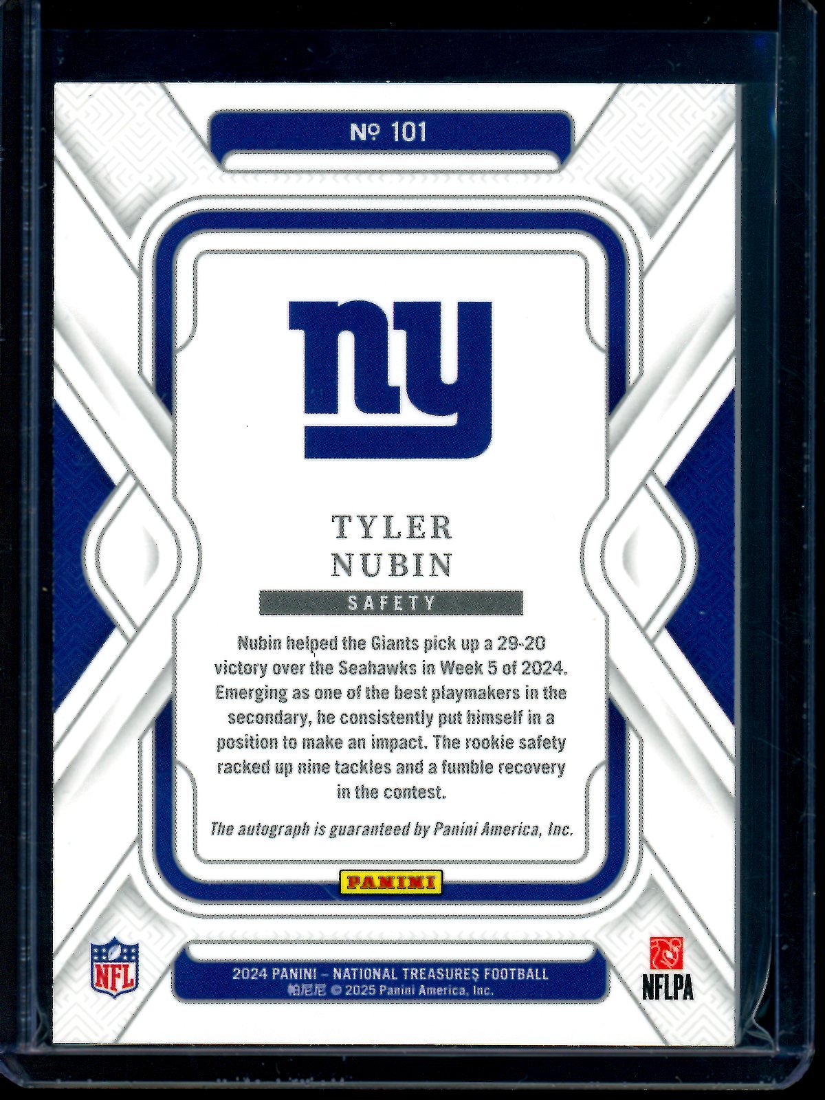 2024 Panini National Treasures Tyler Nubin Rookie Autograph /35 Giants - Trading Card Market