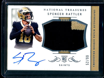 2024 Panini National Treasures Spencer Rattler Crossover Rookie Patch Autographs /99 Saints - Trading Card Market