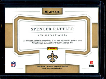 2024 Panini National Treasures Spencer Rattler Crossover Rookie Patch Autographs /99 Saints - Trading Card Market