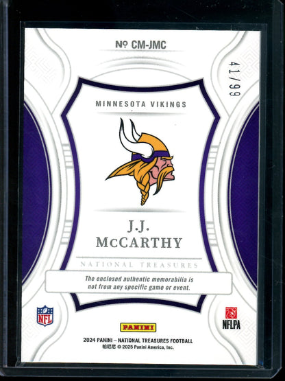 2024 Panini National Treasures JJ McCarthy Rookie Century Materials /99 Vikings - Trading Card Market