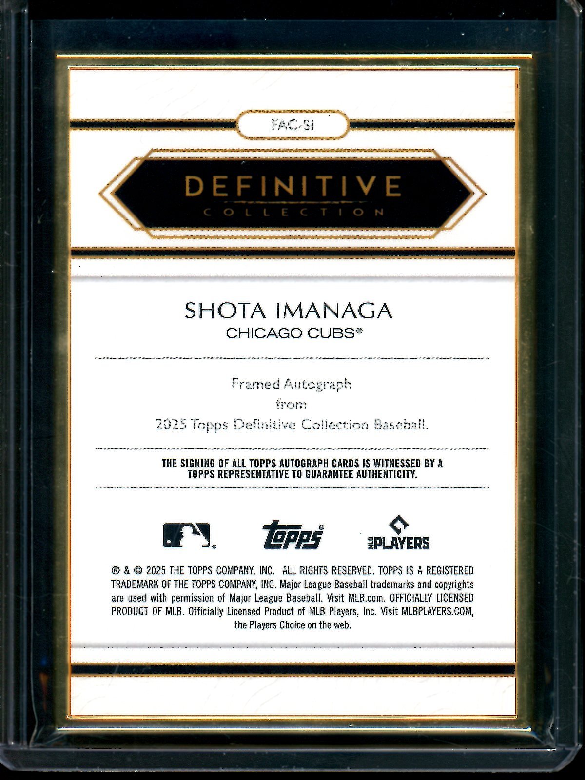 2025 Topps Definitive Shota Imanaga Golden Frame Autograph /25 Cubs - Trading Card Market