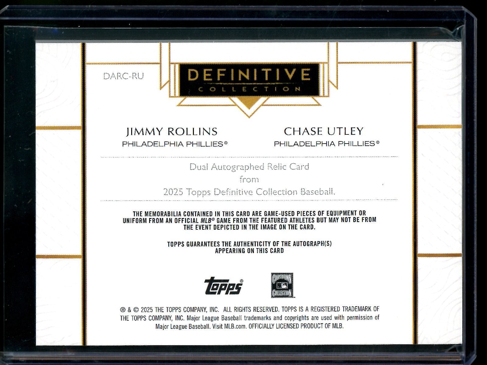 2025 Topps Definitive Jimmy Rollins / Chase Utley Dual Autograph Relic /25 Phillies - Trading Card Market