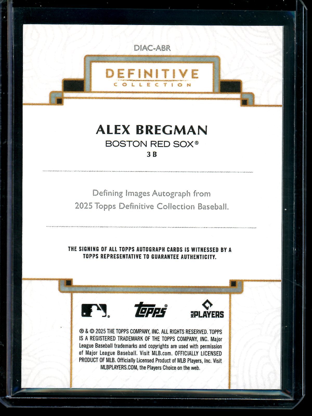 2025 Topps Definitive Alex Bregman Defining Images Autograph /10 Red Sox - Trading Card Market