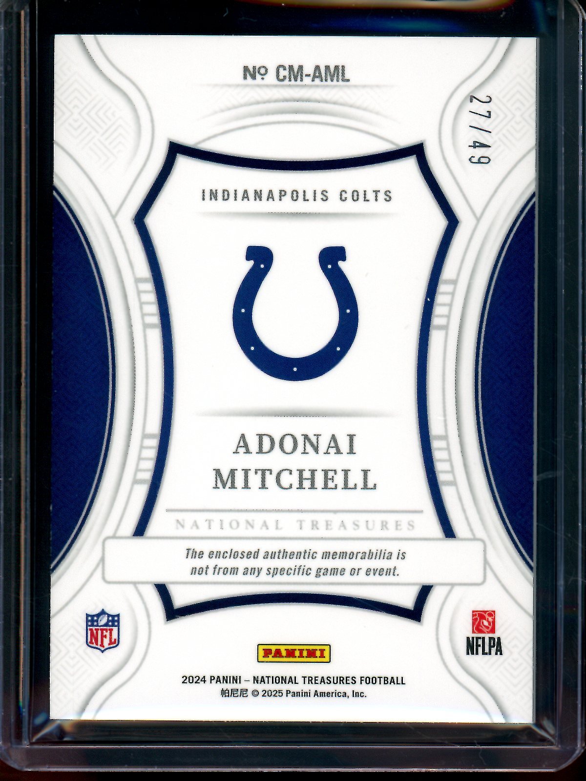 2024 Panini National Treasures Adonai Mitchell Century Materials Rookie /49 Colts - Trading Card Market
