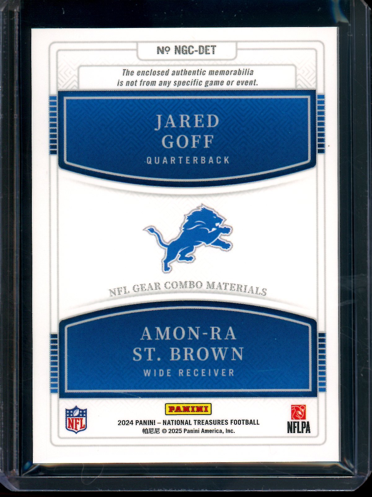 2024 Panini National Treasures Jared Goff / Amon - Ra St. Brown NFL Gear Combo Lions - Trading Card Market