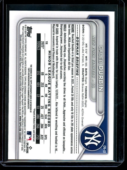 2024 Bowman Chrome Caleb Durbin Purple 1st Autograph /250 Yankees - Trading Card Market
