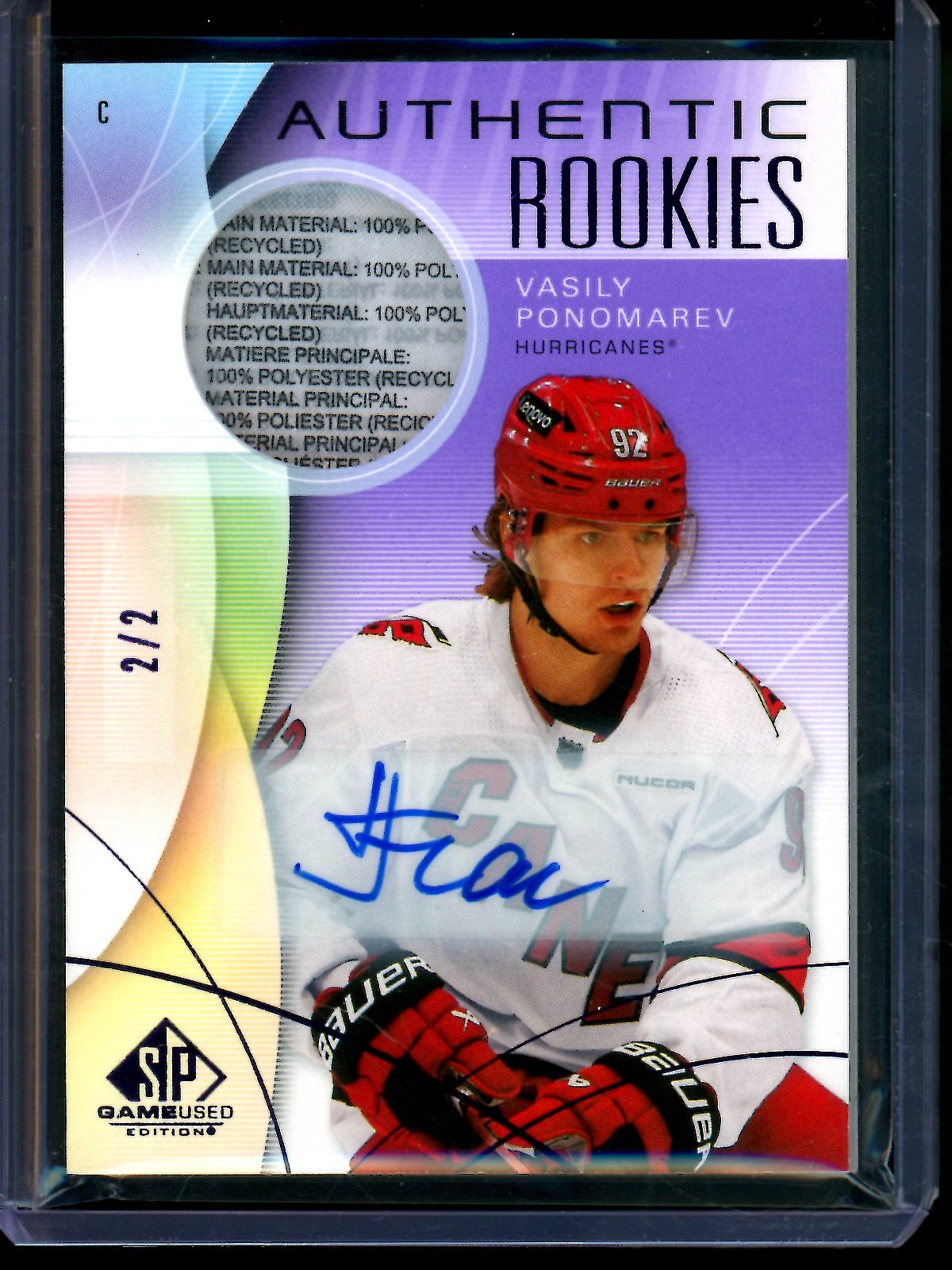 2025 Upper Deck SP Game Used Vasily Ponomarev Authentic Rookie Patch Autographs /2 Hurricanes - Trading Card Market