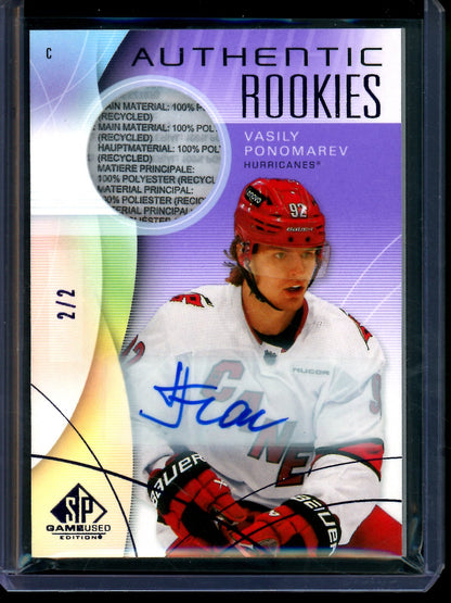 2025 Upper Deck SP Game Used Vasily Ponomarev Authentic Rookie Patch Autographs /2 Hurricanes - Trading Card Market
