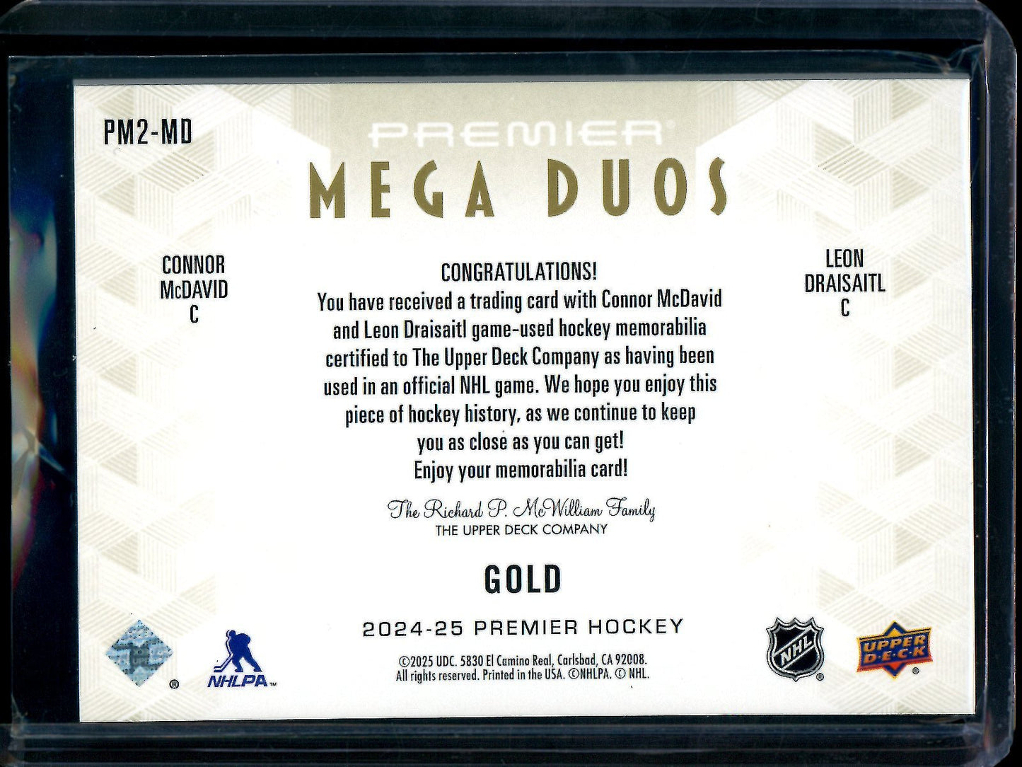 2025 Upper Deck Premier Connor McDavid / Leon Draisaitl Mega Duos Dual Relic Patch /25 Oilers - Trading Card Market