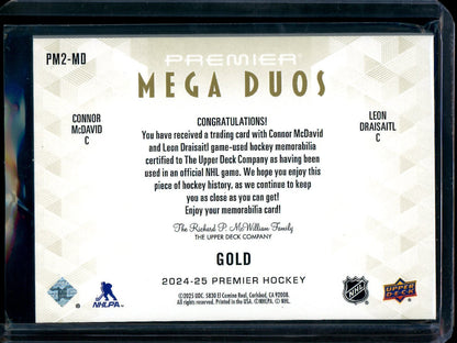 2025 Upper Deck Premier Connor McDavid / Leon Draisaitl Mega Duos Dual Relic Patch /25 Oilers - Trading Card Market