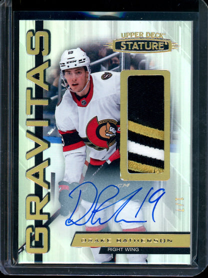 2022 Upper Deck Stature Drake Batherson Gravitas Patch Autograph /7 Senators - Trading Card Market