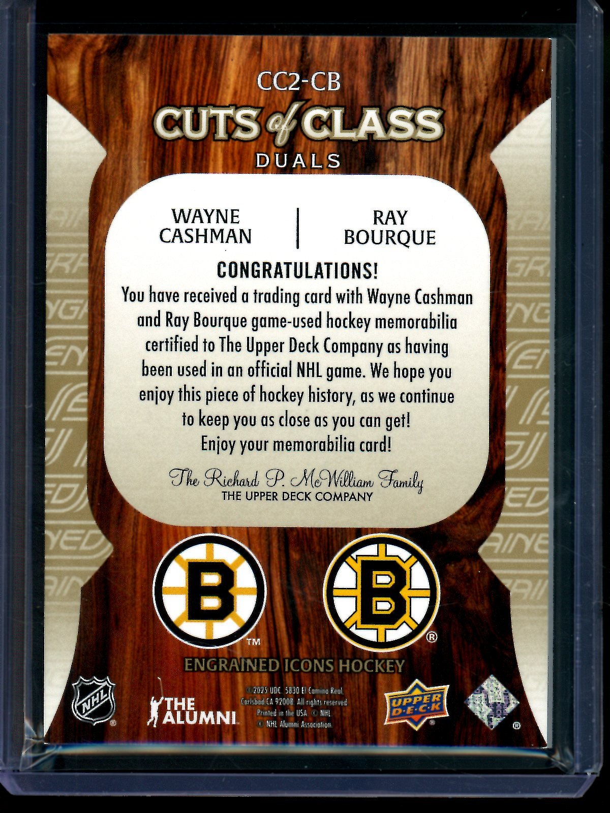 2025 Upper Deck Upper Deck Wayne Cashman / Ray Bourque Cuts of Class Duals Relic /25 Bruins - Trading Card Market