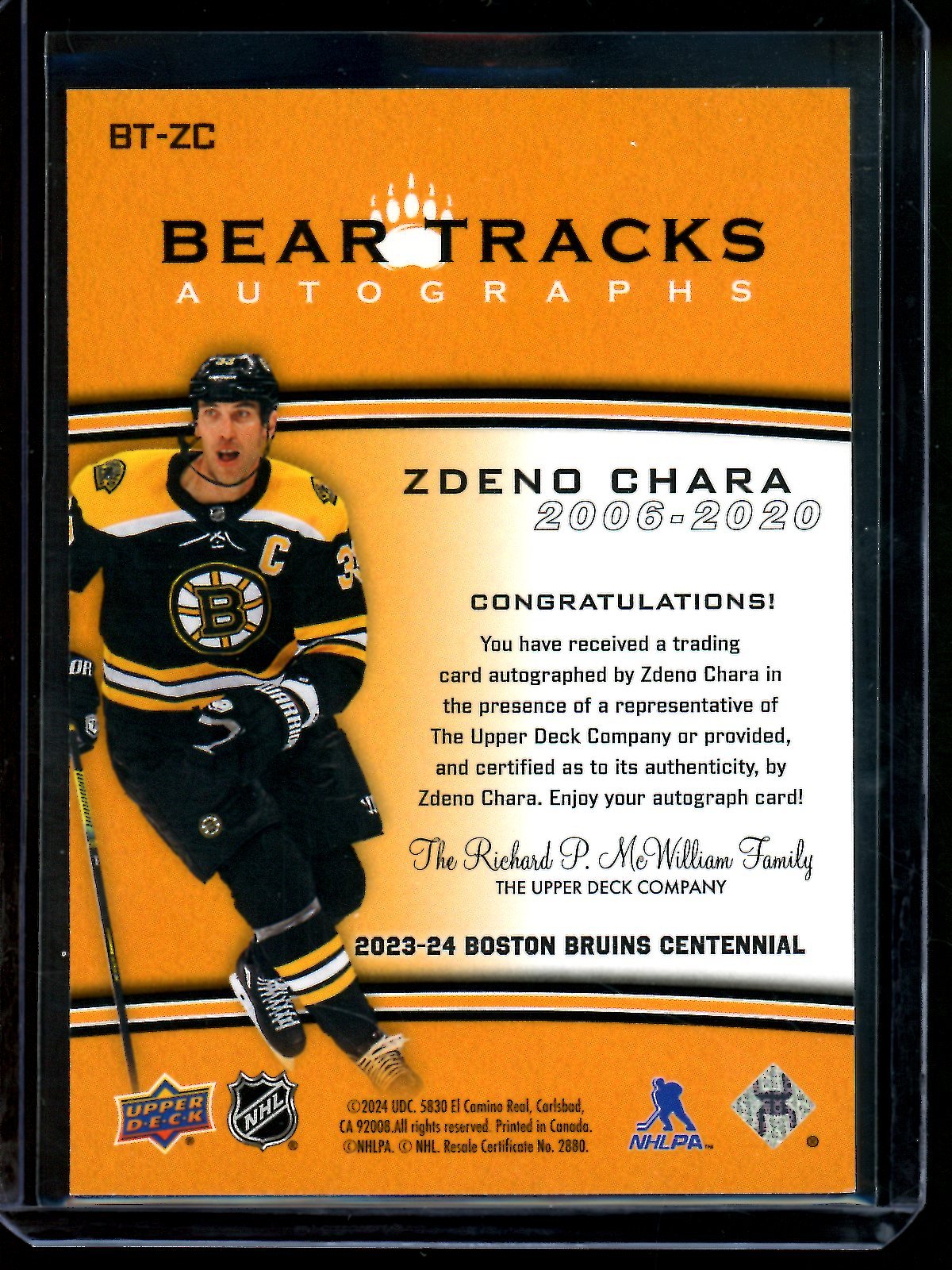 2024 Upper Deck Bruins Centennial Zdeno Chara Bear Tracks Autographs SP Bruins - Trading Card Market