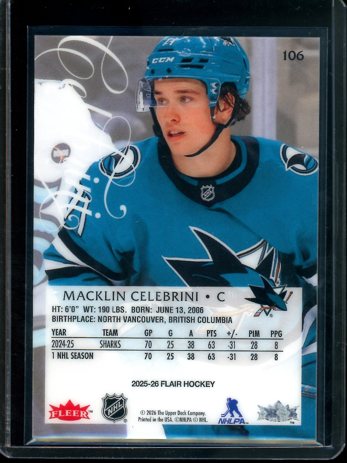2026 Upper Deck Flair Macklin Celebrini Sharks - Trading Card Market