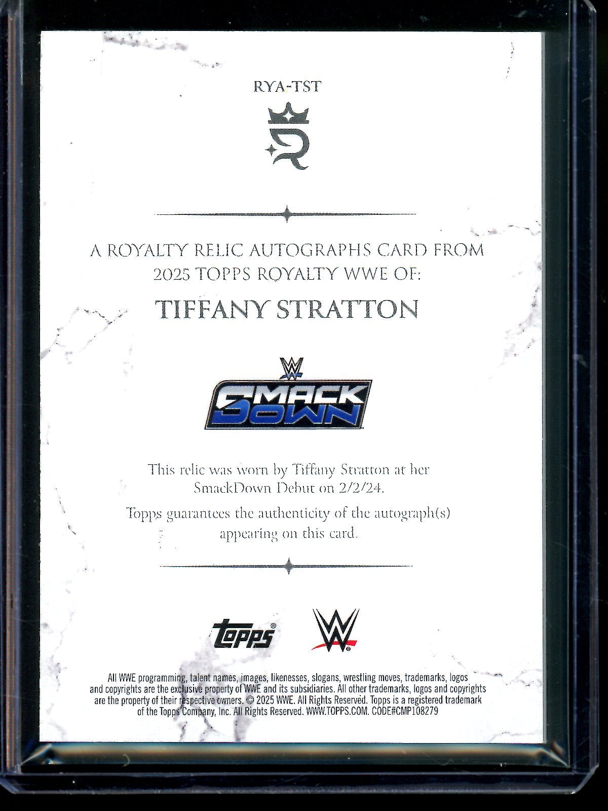 2025 Topps Royalty Tiffany Stratton Relic Autograph Card RYA - TST /99 - Trading Card Market