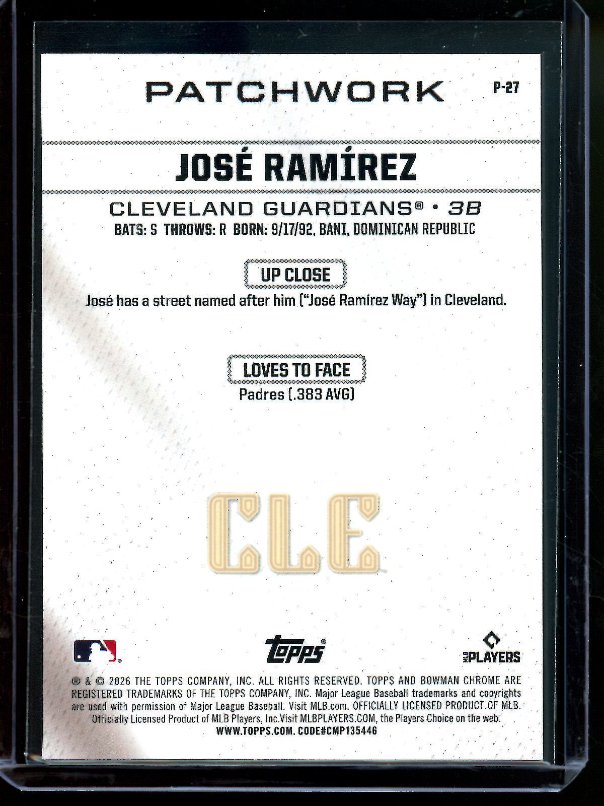 2026 Bowman Jose Ramirez Patchwork SSP P - 27 Guardians - Trading Card Market