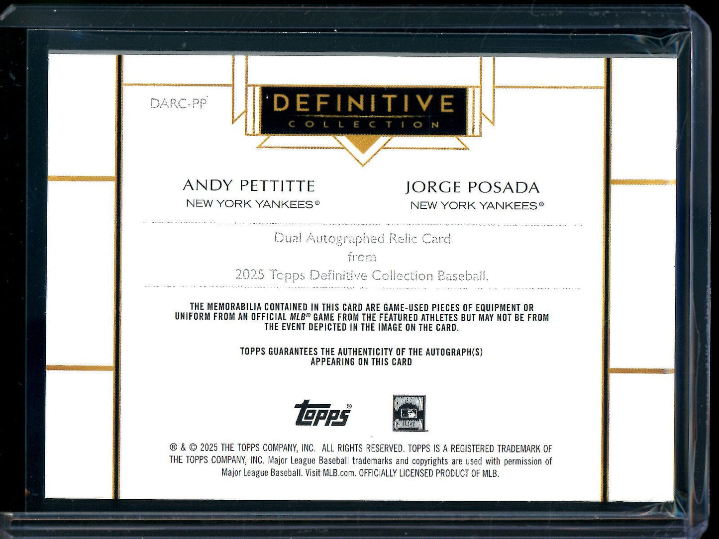 2025 Topps Definitive Andy Pettitte / Jorge Posada Dual Autograph Relic Card /25 Yankees - Trading Card Market