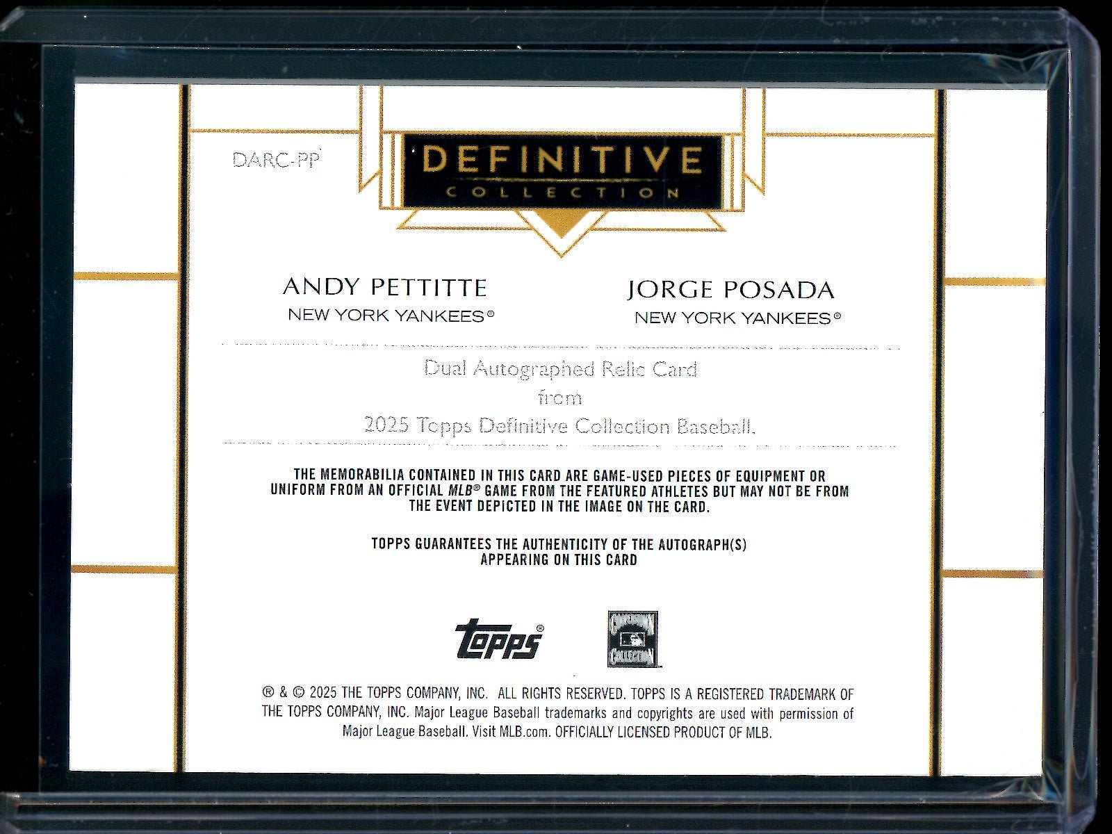 2025 Topps Definitive Andy Pettitte / Jorge Posada Dual Autograph Relic Card /25 Yankees - Trading Card Market