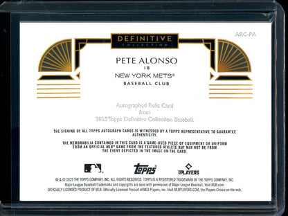 2025 Topps Definitive Pete Alonso Patch Autograph /50 Mets / Orioles - Trading Card Market