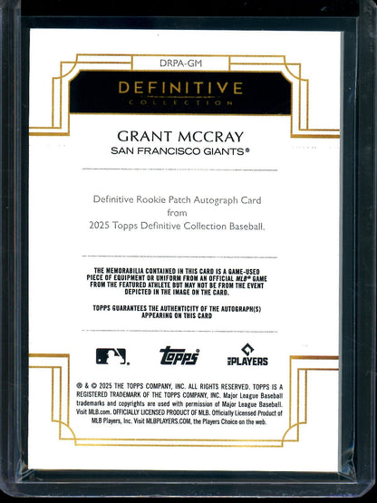 2025 Topps Definitive Grant McCray Patch Relic Autograph Rookie /50 Giants - Trading Card Market