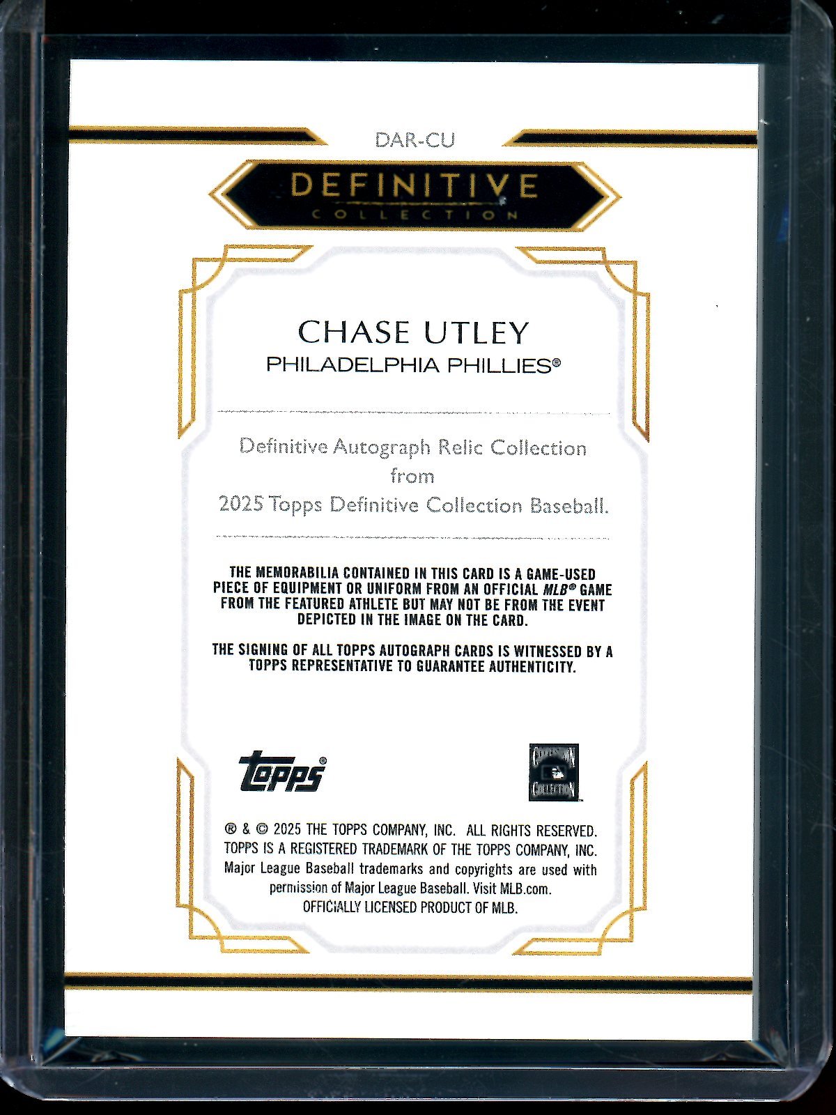 2025 Topps Definitive Chase Utley Bat Relic Autograph /50 Phillies - Trading Card Market