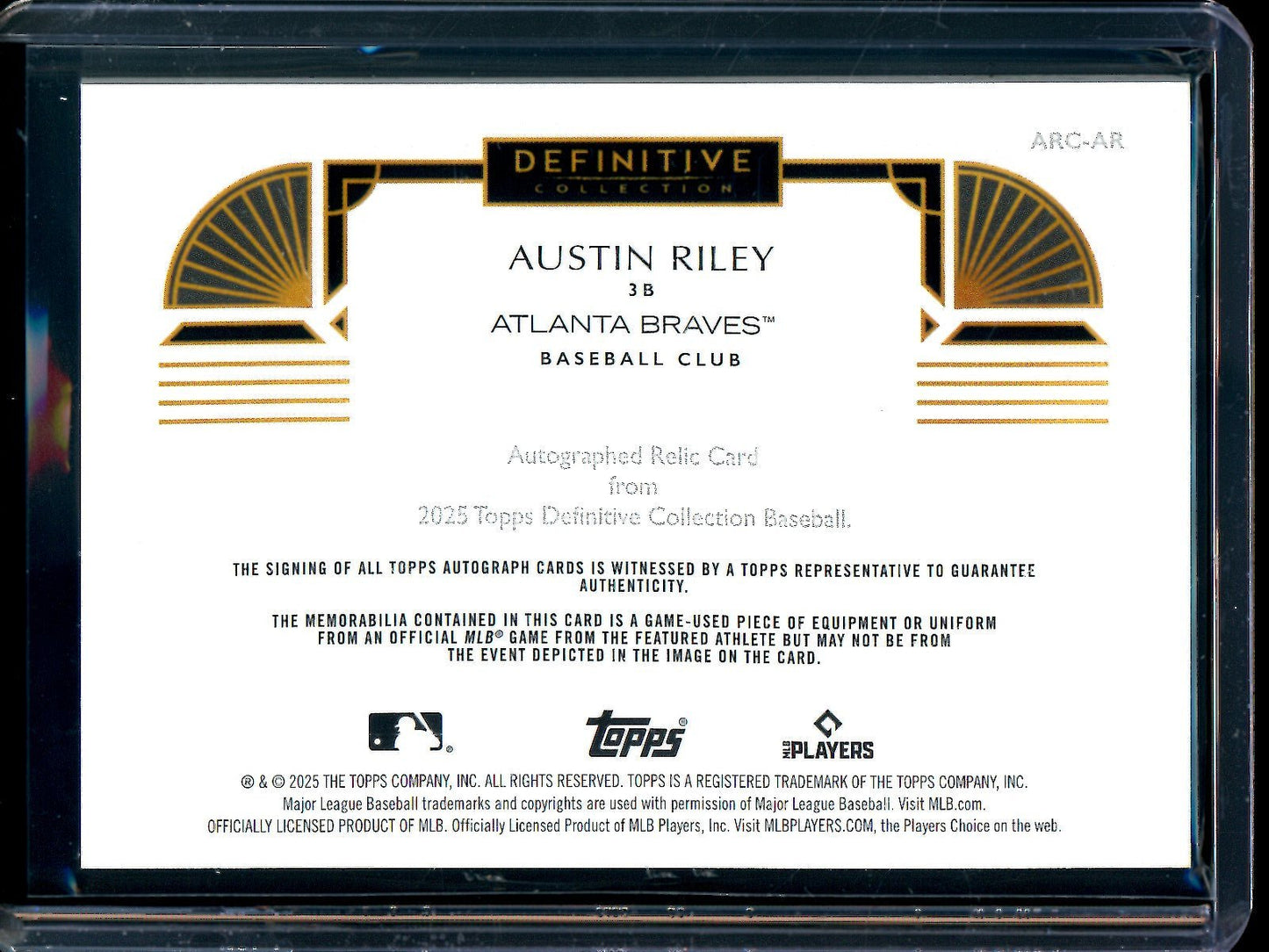 2025 Topps Definitive Austin Riley Patch Relic Autograph /50 Braves - Trading Card Market