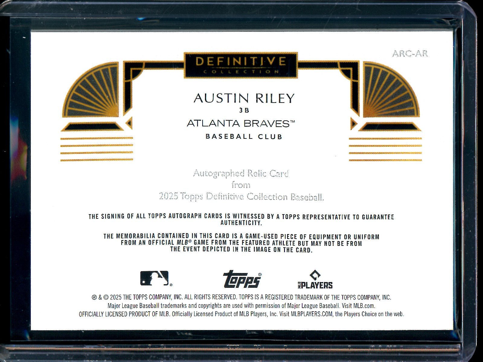 2025 Topps Definitive Austin Riley Patch Relic Autograph /50 Braves - Trading Card Market