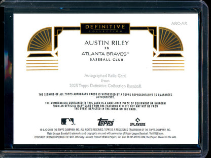 2025 Topps Definitive Austin Riley Patch Relic Autograph /50 Braves - Trading Card Market