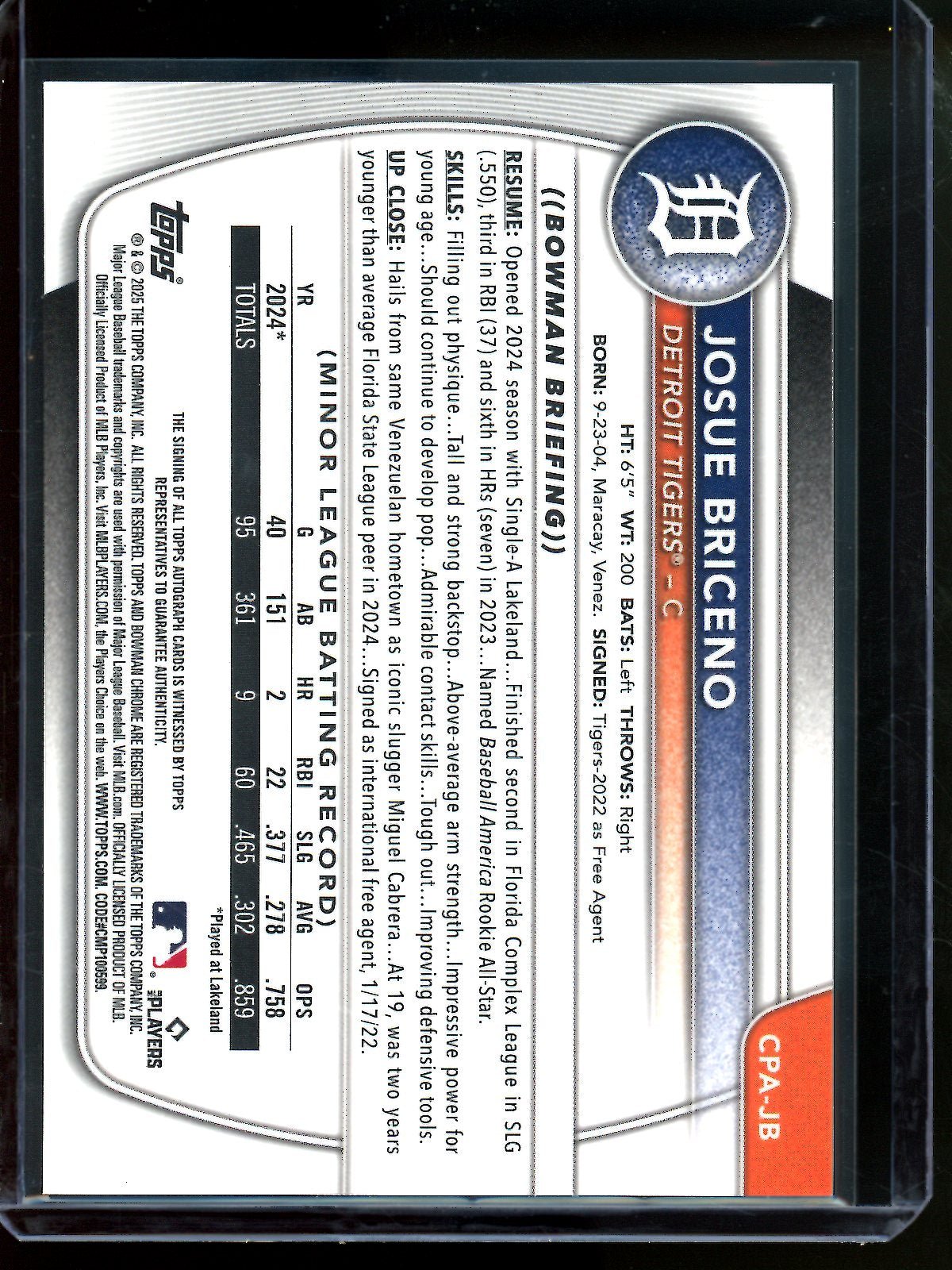 2025 Bowman Chrome Josue Briceno 1st Autograph Tigers - Trading Card Market