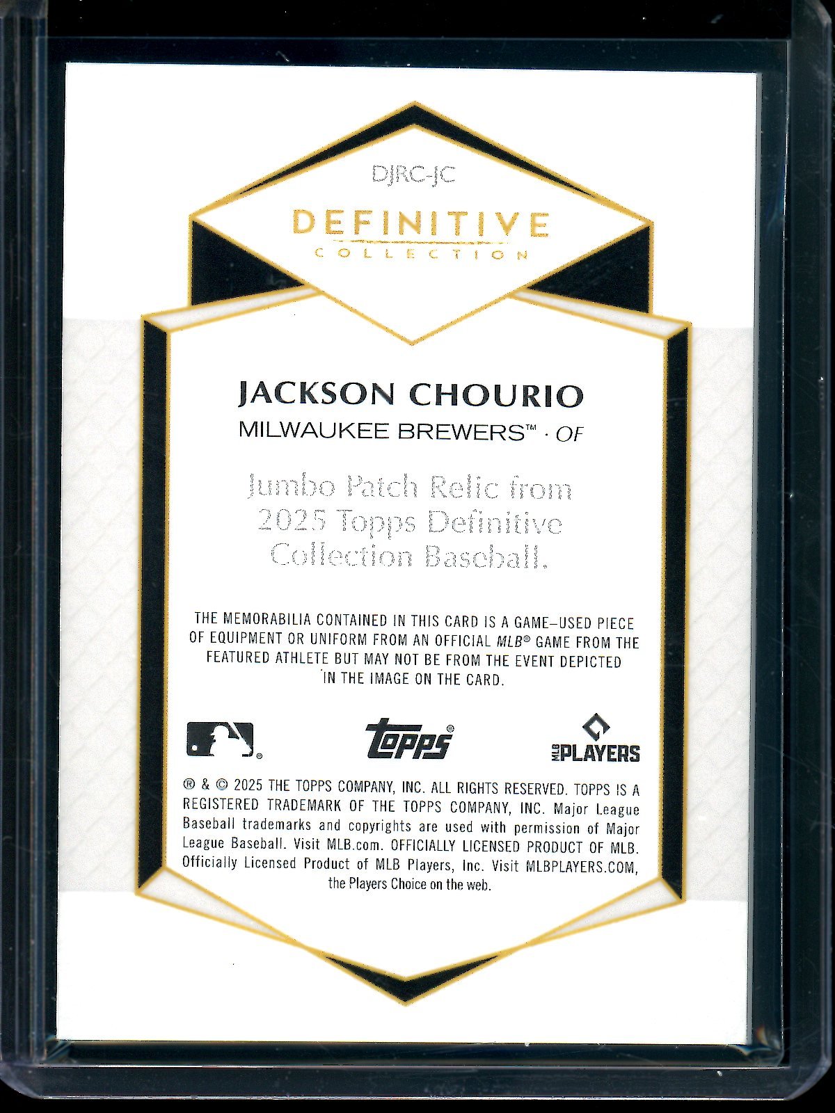 2025 Topps Definitive Jackson Chourio Jumbo Patch Relic /50 Brewers - Trading Card Market