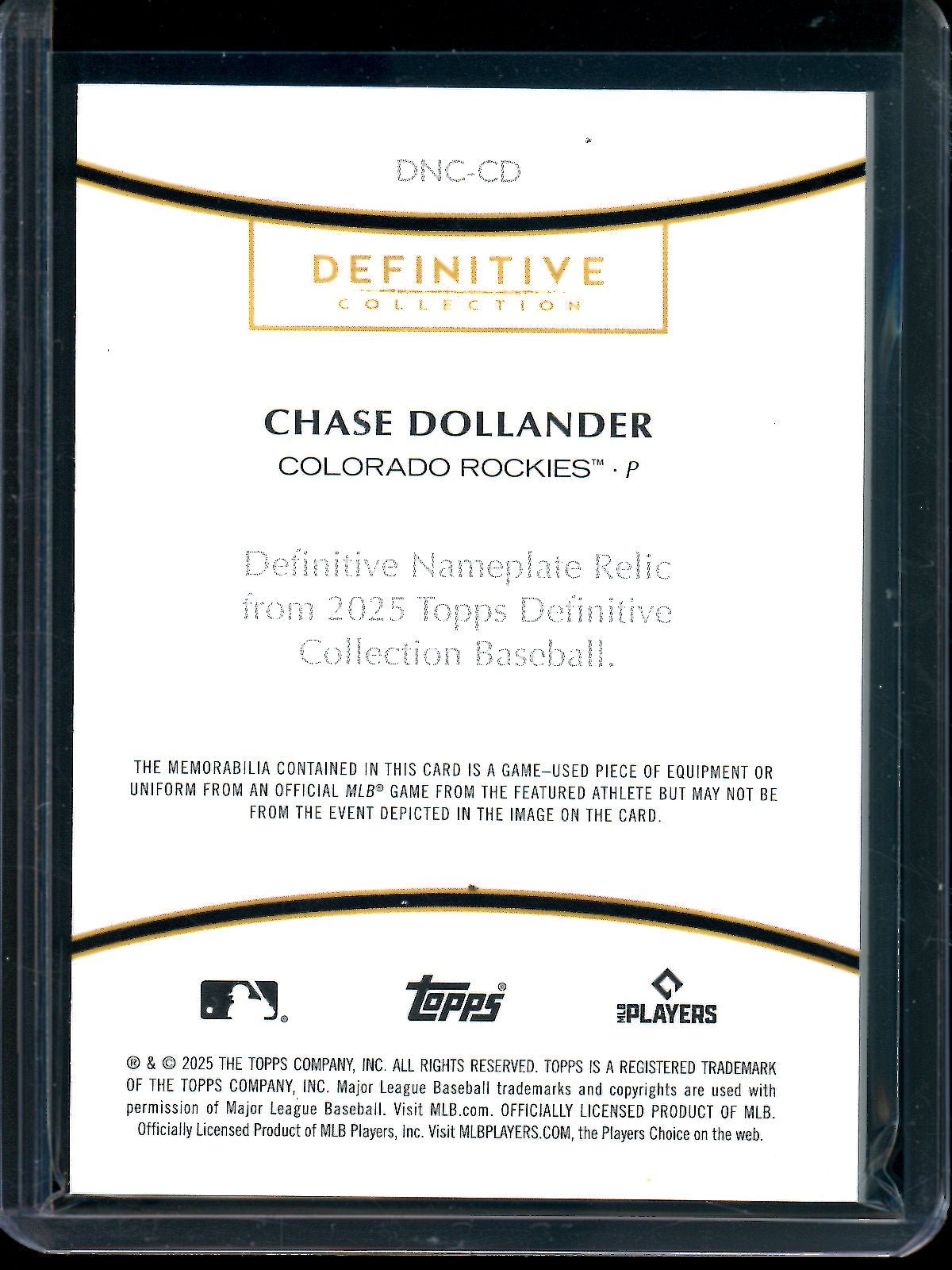 2025 Topps Definitive Chase Dollander Nameplate Relic 1/1 DNC - CD Rockies - Trading Card Market