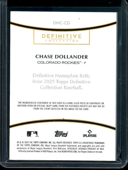 2025 Topps Definitive Chase Dollander Nameplate Relic 1/1 DNC - CD Rockies - Trading Card Market