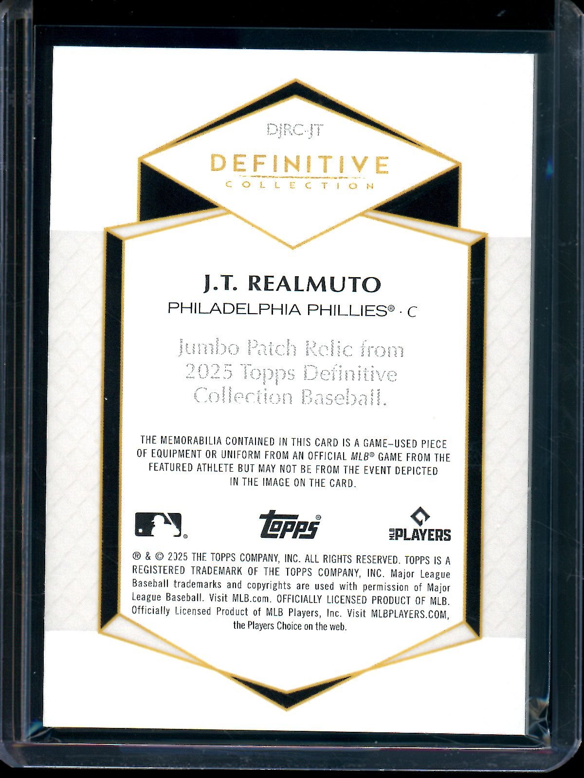 2025 Topps Definitive JT Realmuto Jumbo Patch Relic Black /10 Phillies - Trading Card Market