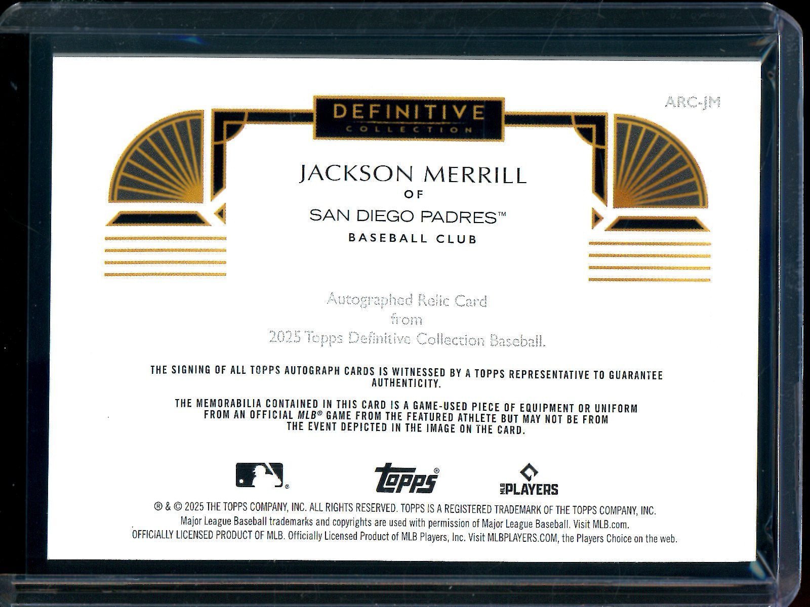 2025 Topps Definitive Jackson Merrill Patch Relic Autograph /50 Padres - Trading Card Market