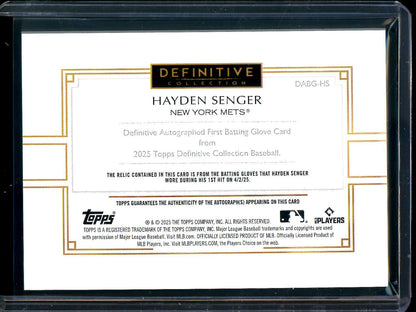 2025 Topps Definitive Hayden Senger First Batting Glove Autograph Relic /10 Mets - Trading Card Market