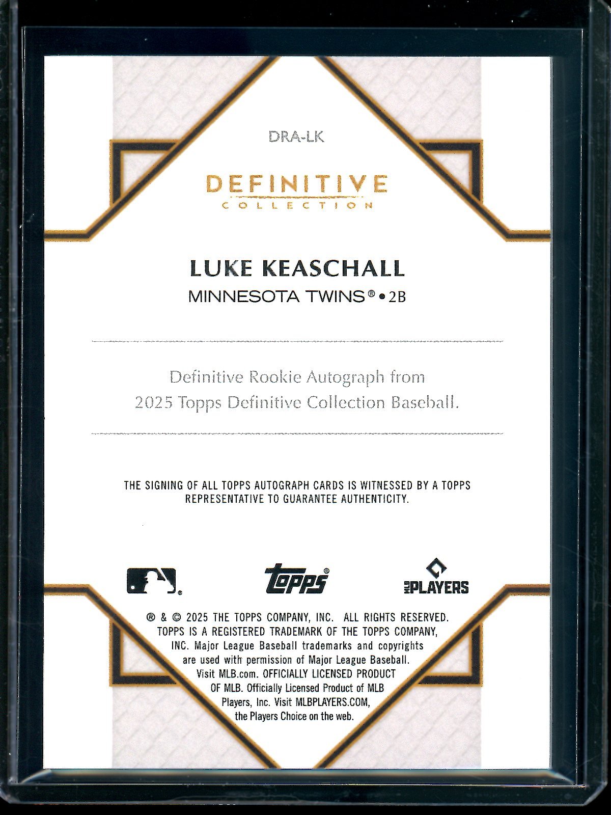 2025 Topps Definitive Luke Keaschall Rookie Autograph Black /10 Twins - Trading Card Market