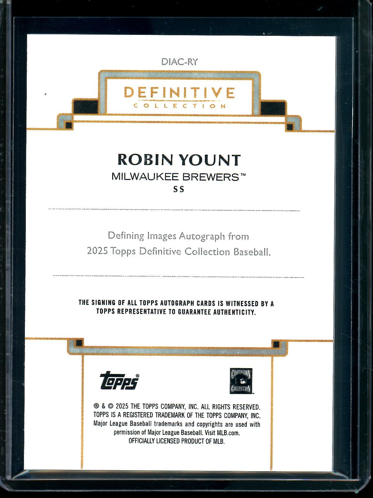 2025 Topps Definitive Robin Yount Defining Images Autograph /25 Brewers - Trading Card Market