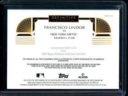 2025 Topps Definitive Fransisco Lindor Autograph Relic Card Red /5 Mets - Trading Card Market